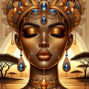 A digital illustration of a Latina woman's portrait with a luxur...