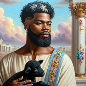 Oil painting of an African-American man resembling Jesus Christ,...