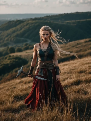 Generate an image depicting Freya, the Viking goddess, as an emb...