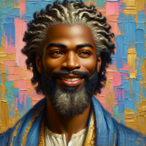 An oil painting of a light-skinned African American man resembli...
