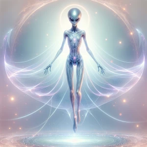 A gracefully floating telekinetic alien lingers in a realm of so...