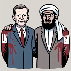 Picture of American president and Israel president. They have bl...
