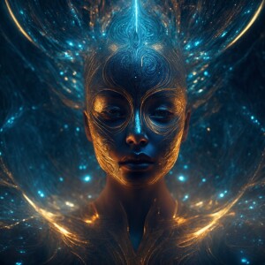 A shimmering, foreboding entity with asymmetrical features, exud...