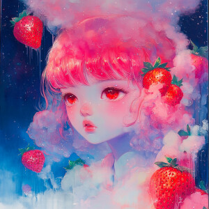 Floating (realistic anime, mullet hair, red eyes nymph, in a sci...