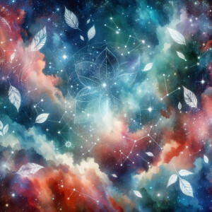 A background full of cosmic watercolor artwork, full celestial s...
