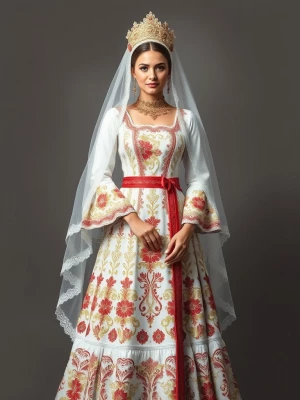 Generate full body picture and high detailed of a bride in a tra...