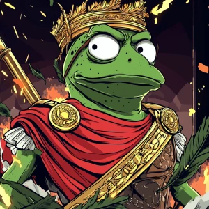 Pepe the Frog in carton style dressed as an ancient Roman empero...