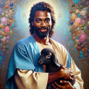Oil painting of an African-American man resembling Jesus Christ,...