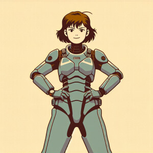 1990s anime screencap, girl a plugsuit, standing with hands on h...