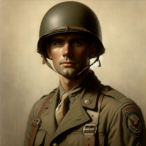 a portrait of a army soldier. Realistic oil painting. Neutral ba...