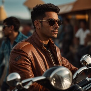 Give me a Latin male model who is wearing sunglasses, wearing a...