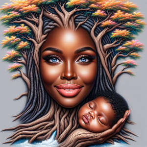 Create a close-up, hyper-realistic 3-D oil painting of a tree wi...
