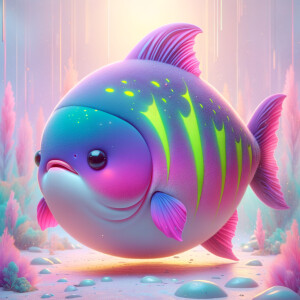 Cute giant purple and neon green piranha