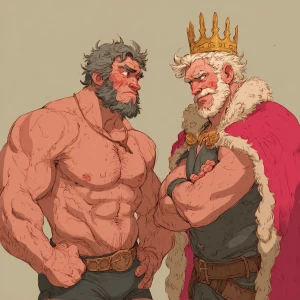 The muscular hairy prince  and the king were showing off to each...