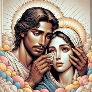 Ensure that the image distinctly represents both Jesus Christ an...