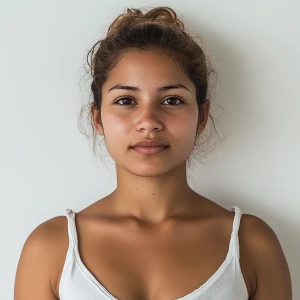 Create an image of a 23-year-old Cuban woman with a slightly chu...