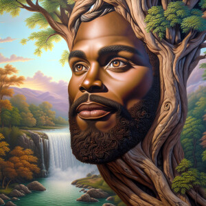 A hyper-realistic 3-D oil painting depicting a tree integrated w...