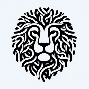 Create a minimalistic black and white art piece featuring a roar...