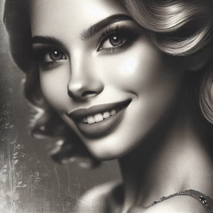 A close-up portrait of Marilyn Monroe, her iconic smile and wavy...