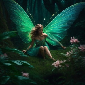 A softly glowing ethereal creature, its translucent wings shimme...