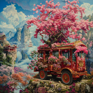 Big red car with flowers