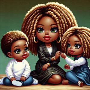 Hyper realistic glossy very detailed oil painting chibi African...