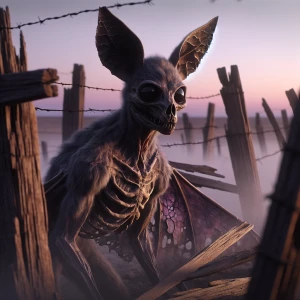 A lone, weathered chupacabra, rendered in ultra-realistic 3D, po...