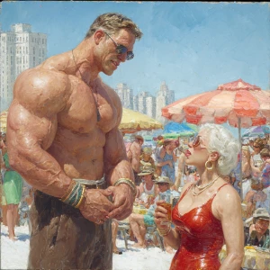 Hyperrealism painting .a muscular beefy sweaty dangerous crimin...