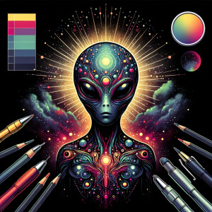 Colored alien transparent graphic, no background, cosmic alien g...