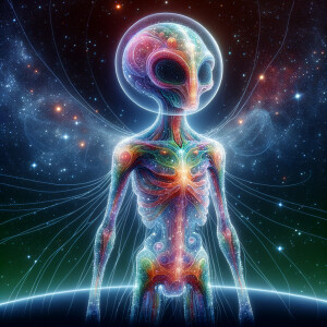 Colored alien transparent graphic, no background, cosmic alien g...