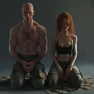 A photorealistic high resolution image. Light ginger haired fema...