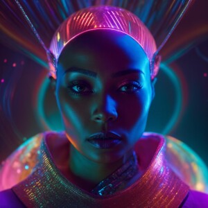 Create a computer-generated holographic image of a futuristic ba...