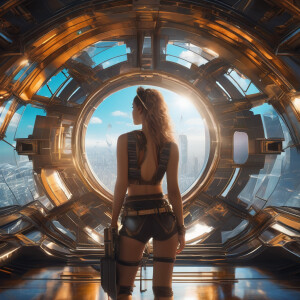 girl standing in a solarpunk environment