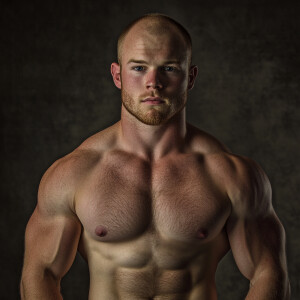 Create a body portrait image of a 32 year old man who’s balding...