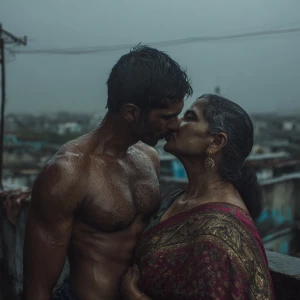 Hyperrealism.a muscular sweaty indian man standing with his at...