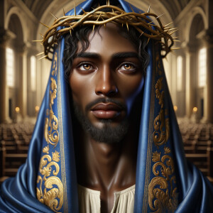 A hyper-realistic image of an African-American Jesus Christ, ser...