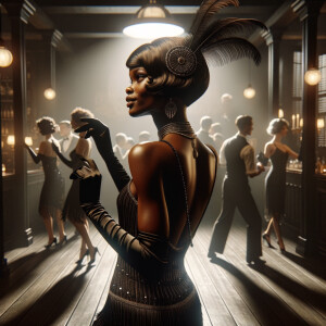 realistic painting of a 1920 s short - haired flapper African-Am...