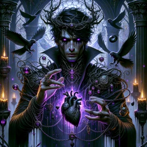 An ultra-detailed, hyperrealistic illustration of a dark sorcere...