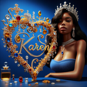 VCraft a 3-D image showcasing the name 'KAREN' in a luxurious go...
