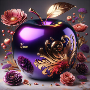 Envision a lustrous, oversized apple with a surface that gleams...