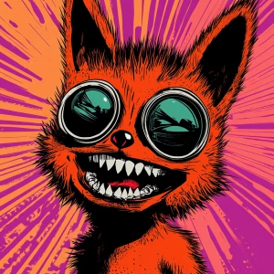 Stylized character portrait of a mischievous designer toy creat...