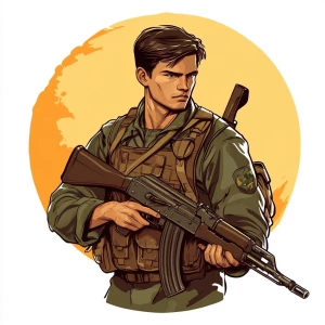 logo of a young Russian soldier in contemporary military attire,...