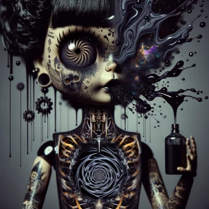 (( Double Exposure )) glitch watercolor digital art. dark acryli...