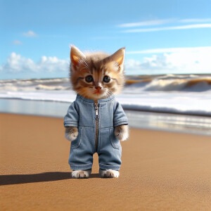 Alvin kitten humandoind wearing jump suit standing like a human...