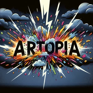 The word [ARTOPIA]explodes after getting stuck by lightning.  Sh...