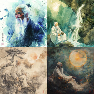 Lao Tzu journeying into the vast nothingness of the Tao