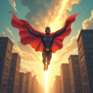 Create an image of a African Nigerian hero enhanced with superpo...