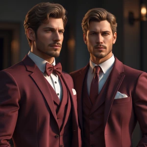 handsome men in maroon suits