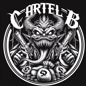 Create a bold logo featuring a menacing creature with sharp feat...