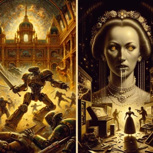 Full body shot of scary female xenomorph with huge brests, long...